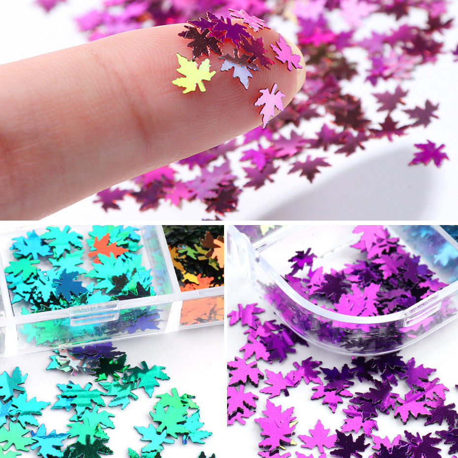 Nail Sequins Ins Classic Hot Color-changing Maple Leaf Laser Two-color Thin Sequins Thanksgiving Nail