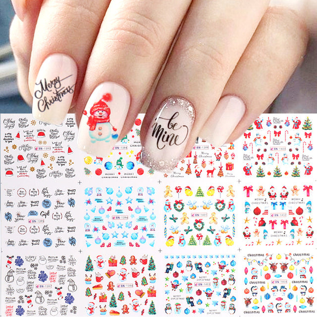12pcs Cute Christmas Nail Stickers Cartoon Animal Design Pen