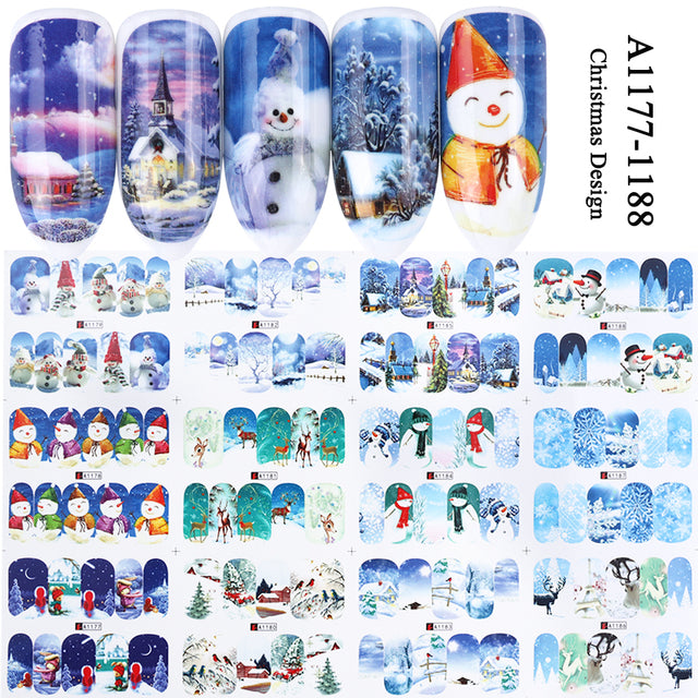 12pcs Cute Christmas Nail Stickers Cartoon Animal Design Pen