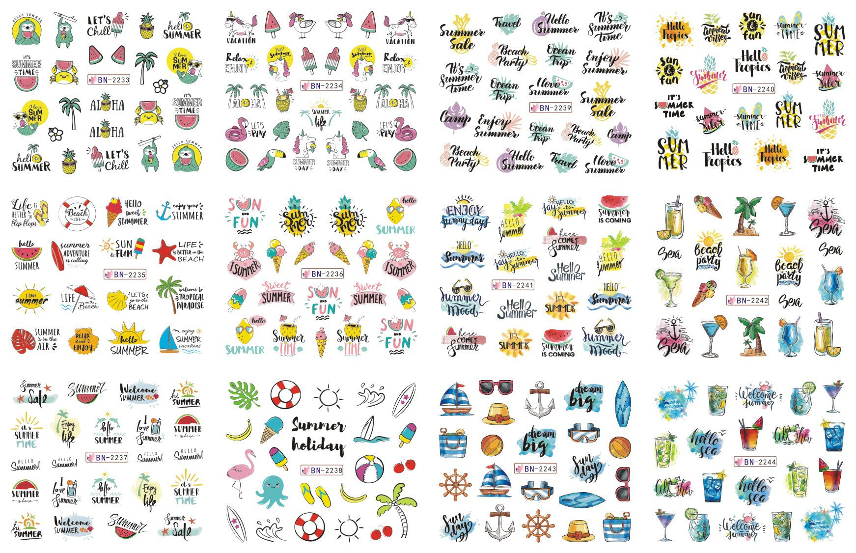 Nail Art Large Watermark Stickers Beach Tropical Rainforest Love Abstract Stickers Wholesale BN1957-2376