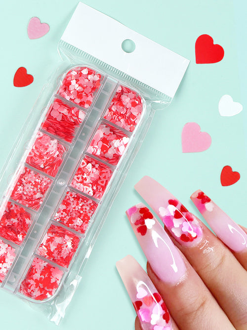 12-grid Long Boxed Mixed Nail Ornament Butterfly Plum Sequins