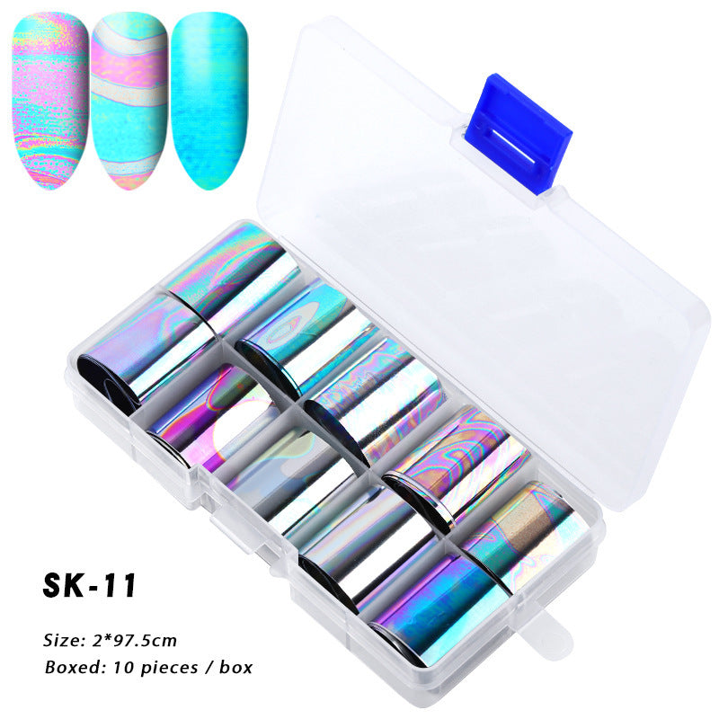 10 Boxes Of Holographic Nail Stickers AB Color Nail Art