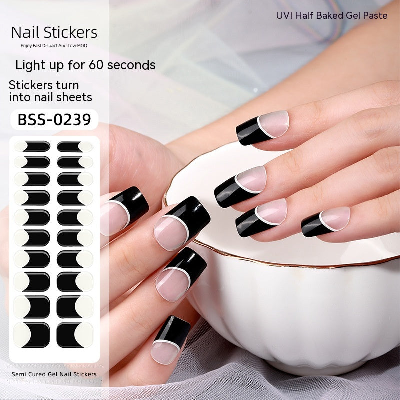 French Gel Nail Art UV Nail Applique Semi-cured Full Sticker