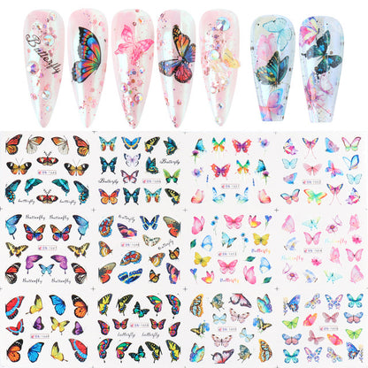 Cross-border Hot Nail Stickers Instagram Mesh Red Sun Series Two-dimensional Butterfly Constellation Girl Nail Watermark Stickers