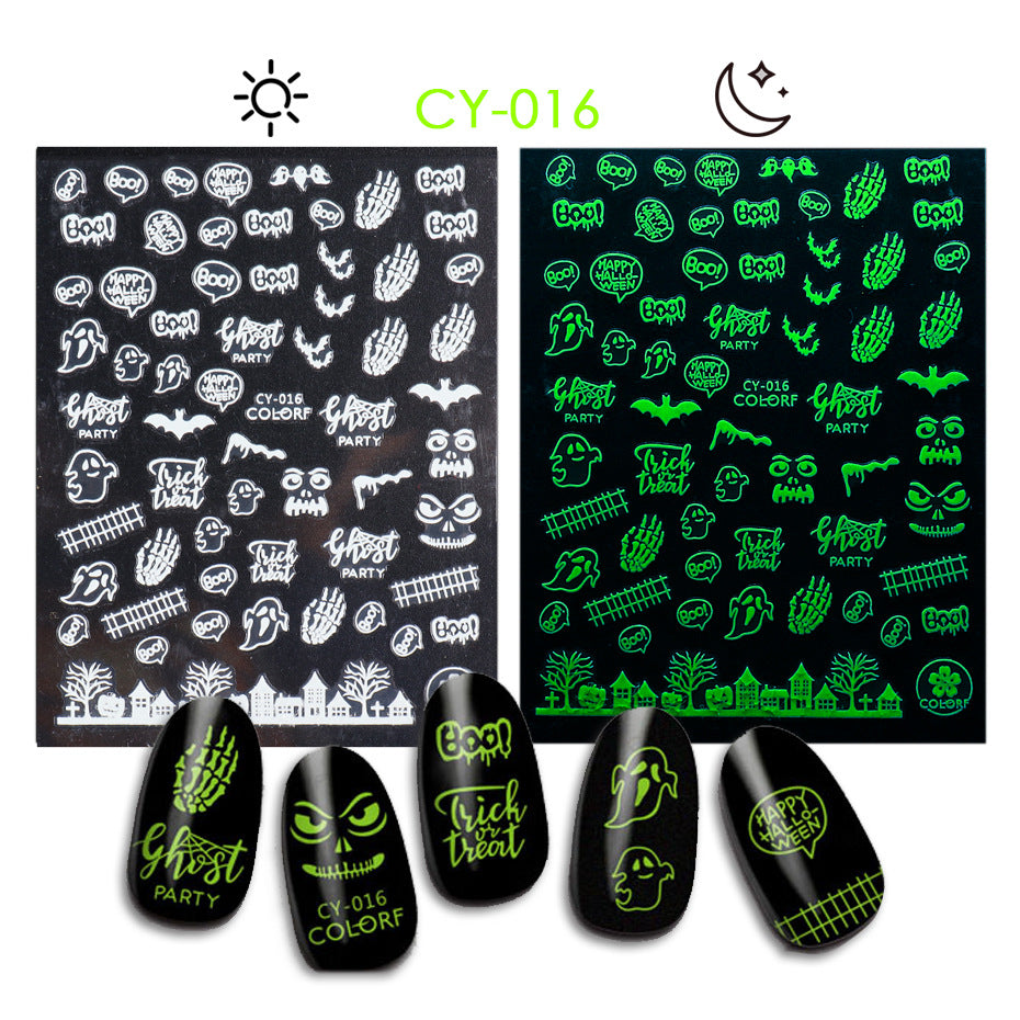 Halloween Skull Pumpkin Tree Funny Adhesive Nail Stickers