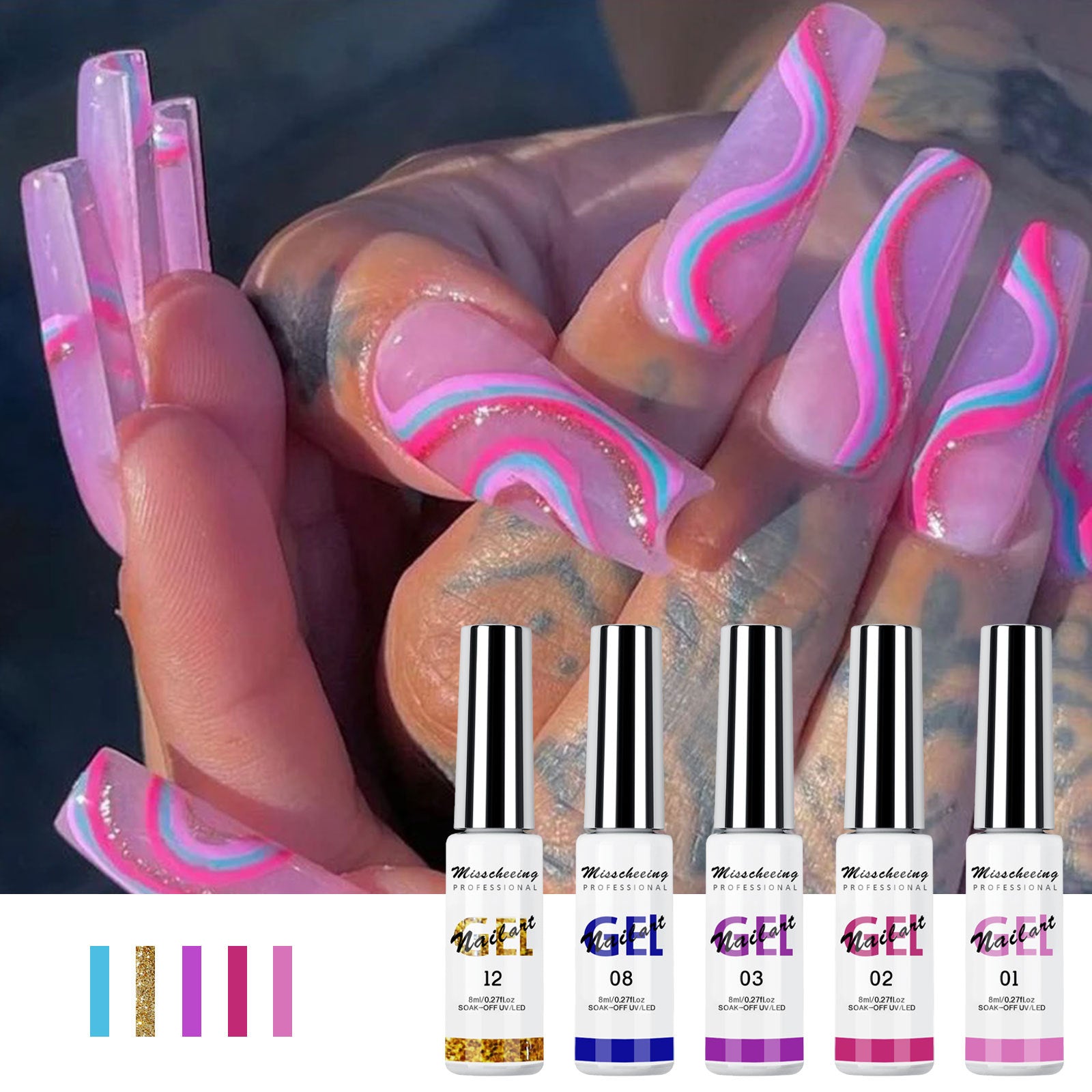 12 Colors Pull Glue 3D Painted Nail Pull Glue