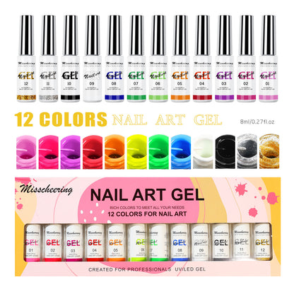 12 Colors Pull Glue 3D Painted Nail Pull Glue