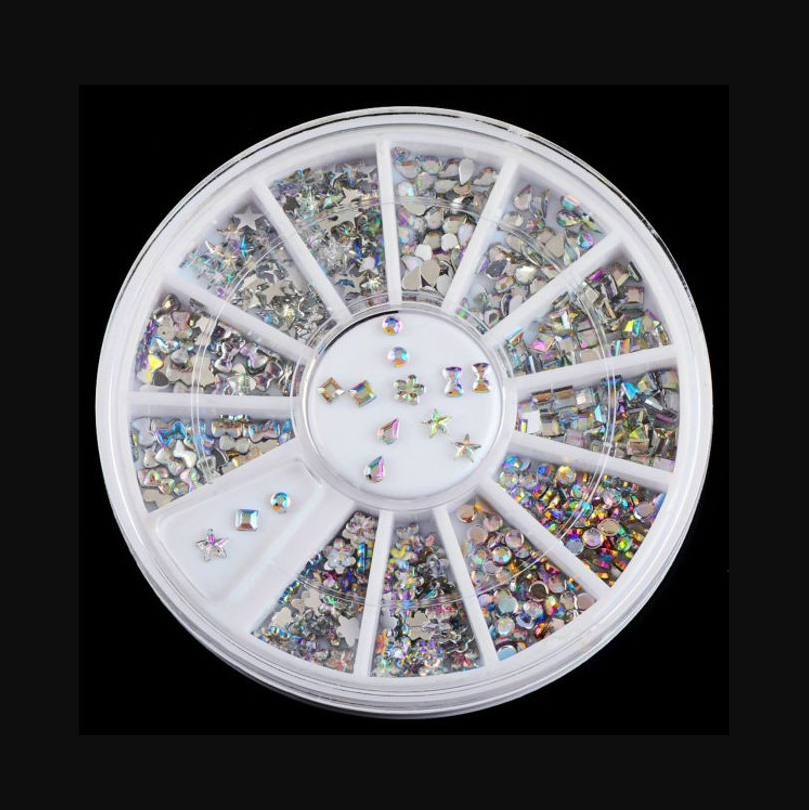 Nail Ornament 12 Grid Round Turntable AB Color Shaped DIY Jewelry